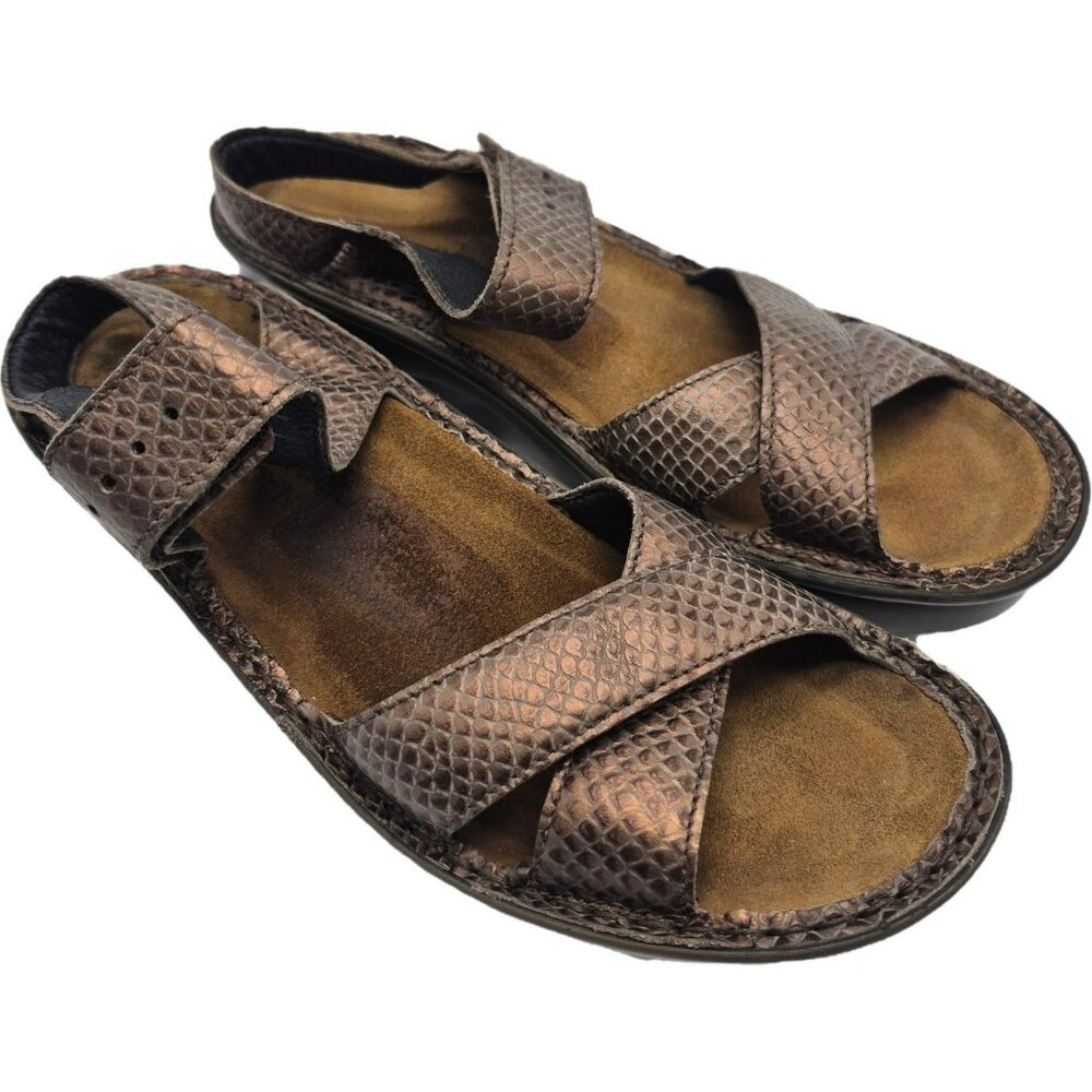 Naot Womens Strappy Sandals Bronze Brown Snakskin Leather Sandals Women's 6 6.5